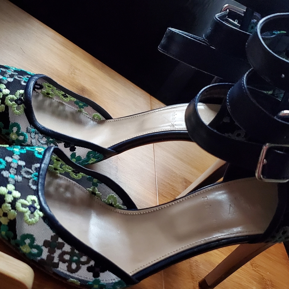 J CREW NAVY & LIME HEELS - worn once